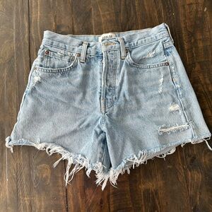 Agolde Frayed Light Blue Jean Shorts